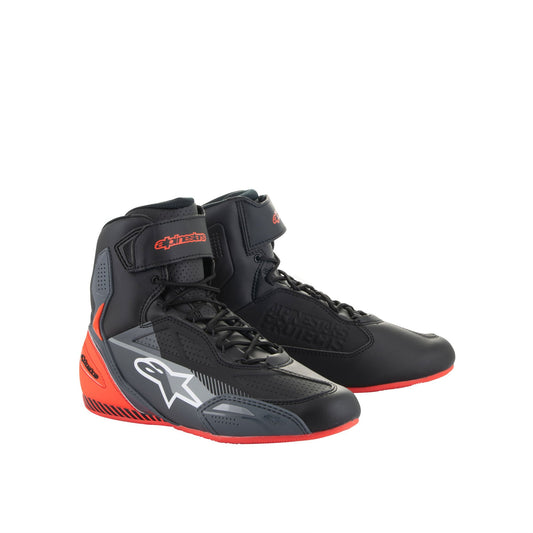 Alpinestars Faster-3 Motorcycle Shoes - Black / Grey / Red Fluo